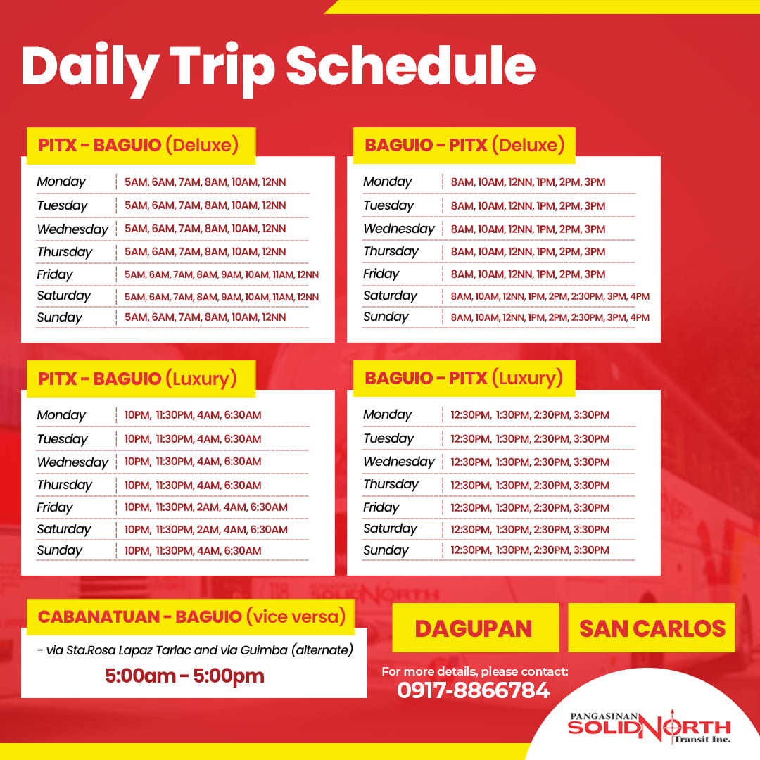 Photo of Solid North PITX to Baguio and Baguio to PITX Daily Trip Schedule