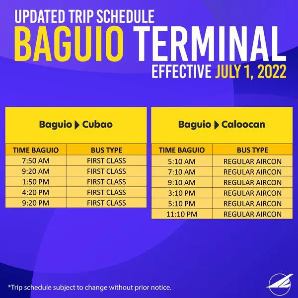 Photo of Bus Schedule of Victory Liner Baguio to Cubao First Class