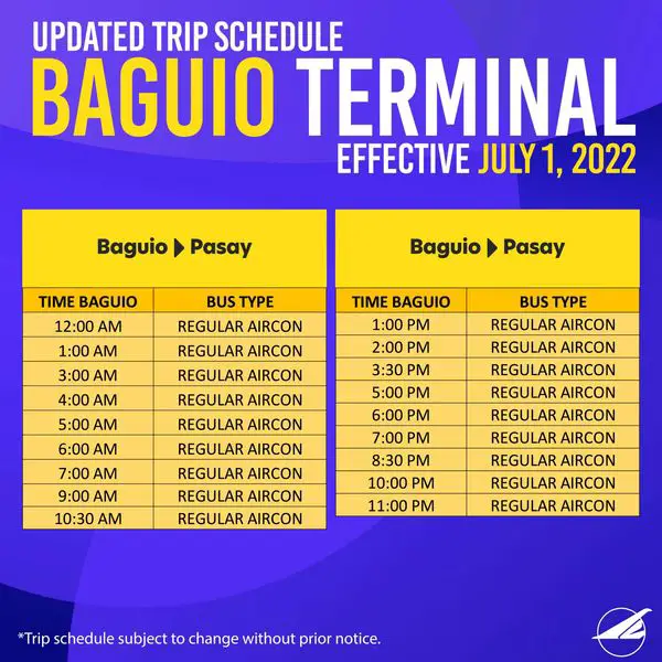 Photo of Bus Schedule of Victory Liner Baguio to Pasay Regular Aircon