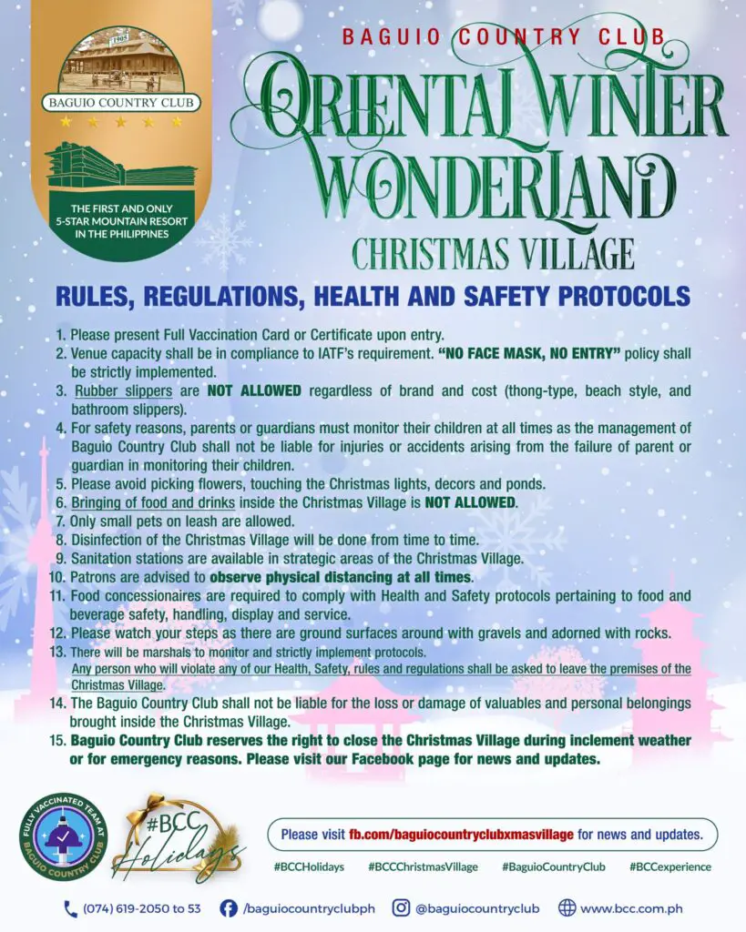 Poster of BCC Christmas Village Rules, Regulations, and Safety Protocols