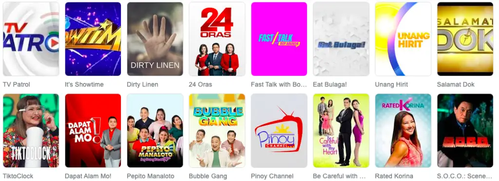 Pinoy Channel Shows - A colorful collage of Filipino television program logos