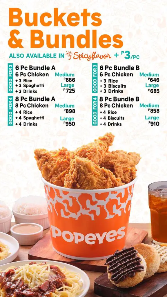 Popeyes Buckets and Bundles Menu